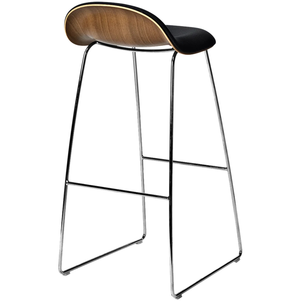 GUBI 3D Bar Stool – Front Upholstered, 75, Sledge base, Wood Shell