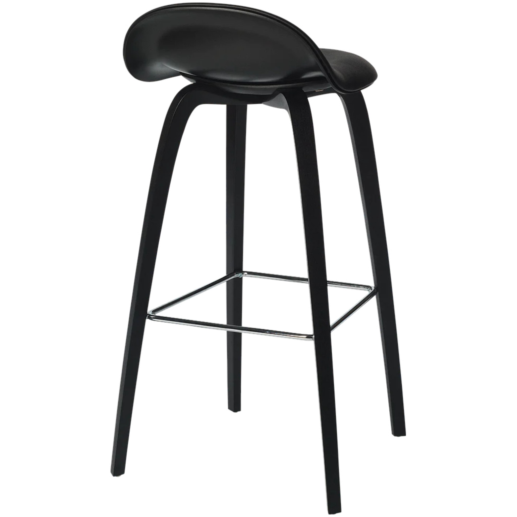 GUBI 3D Bar Stool – Front Upholstered, 75, Wood base, Plastic Shell