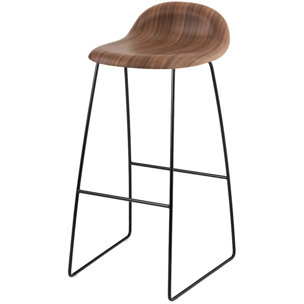 GUBI 3D Bar Stool – Un-Upholstered, 75, Sledge base, Wood Shell
