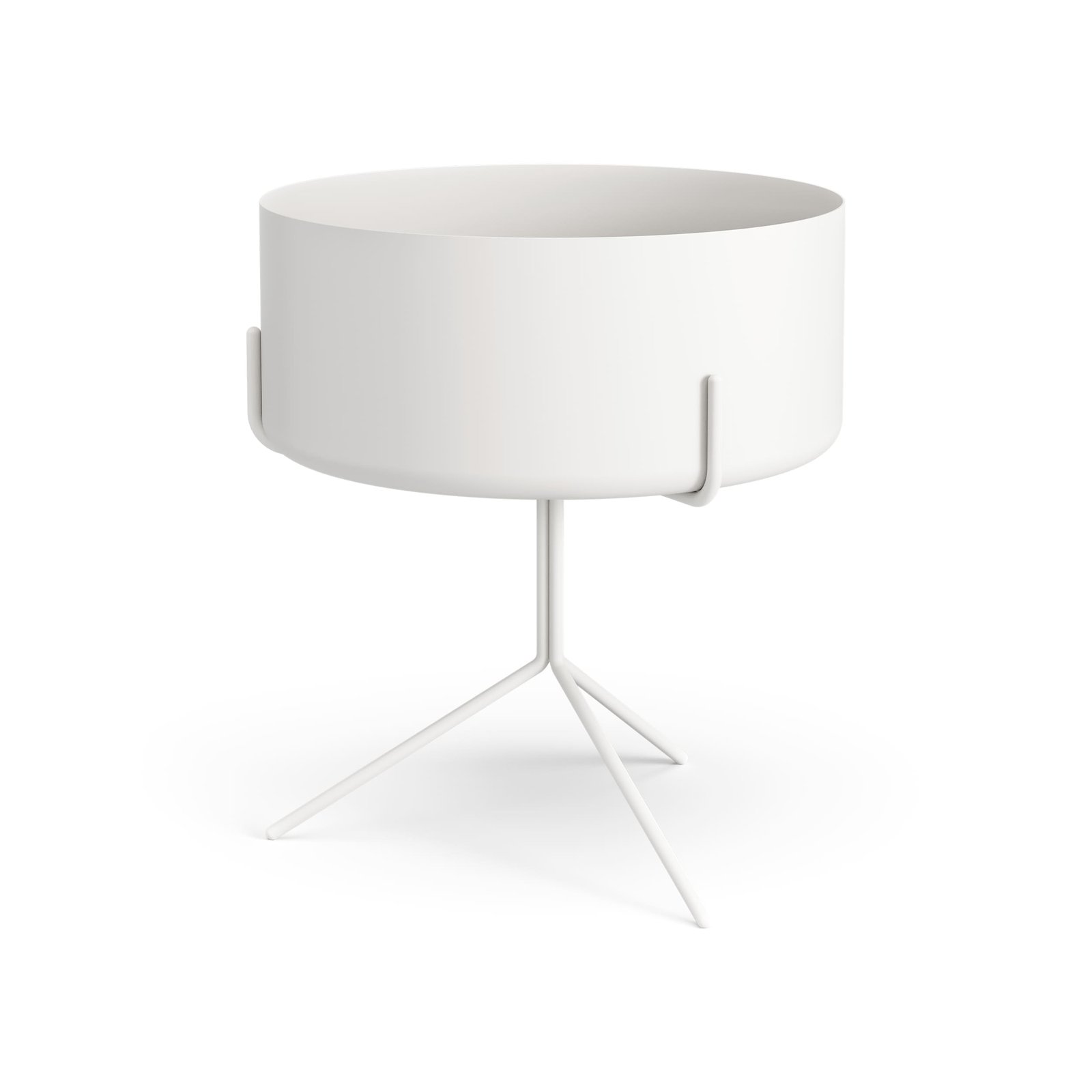 Drum runt bord med metallskål diameter 40 cm höjd 36 cm