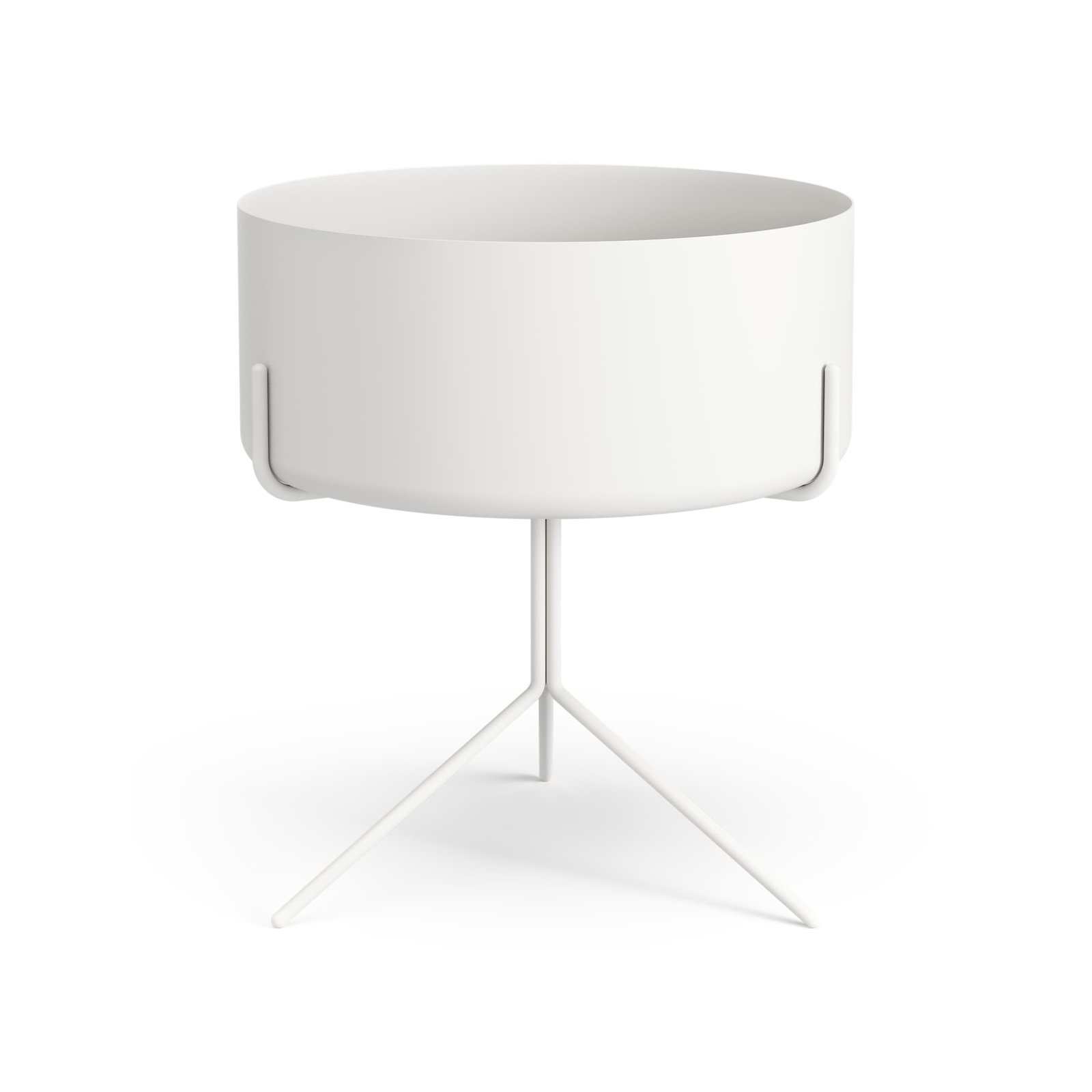 Drum runt bord med metallskål diameter 40 cm höjd 36 cm