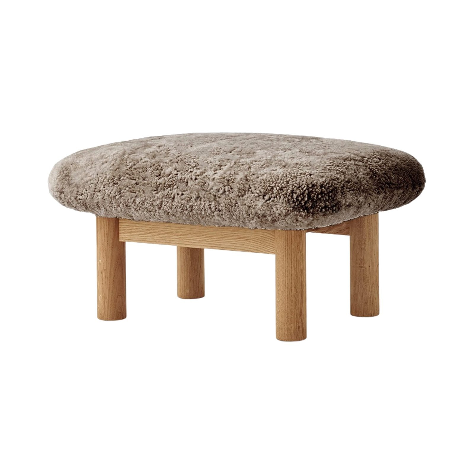 Brasilia Ottoman, Wooden Base, Sheepskin