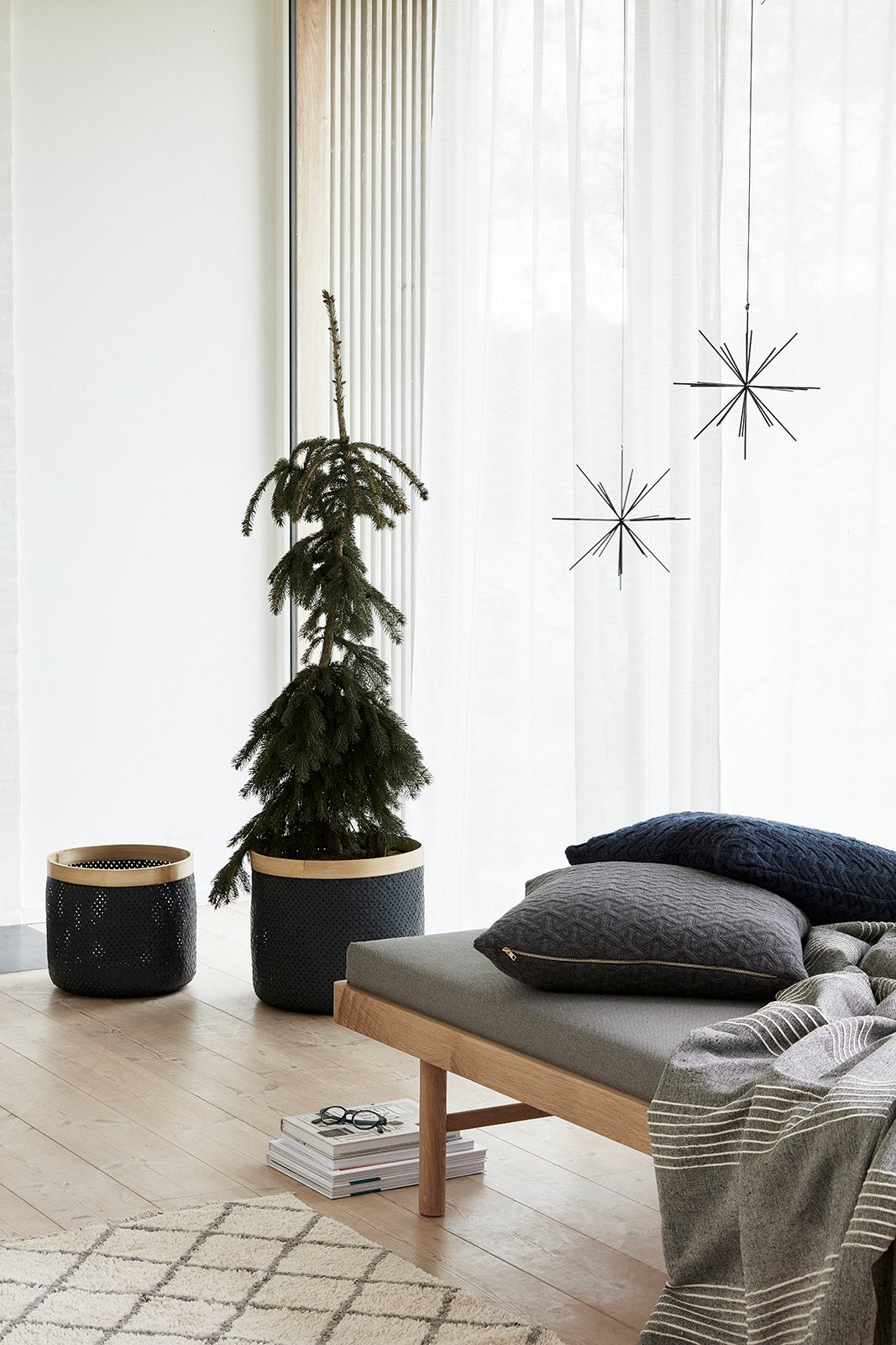 Stribe Kurv  Sort/Natur (sæt af 2)