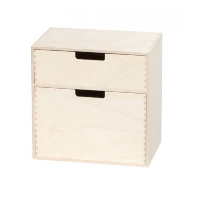 Finérkasse med 2 skuffer (31x31x21 cm.)