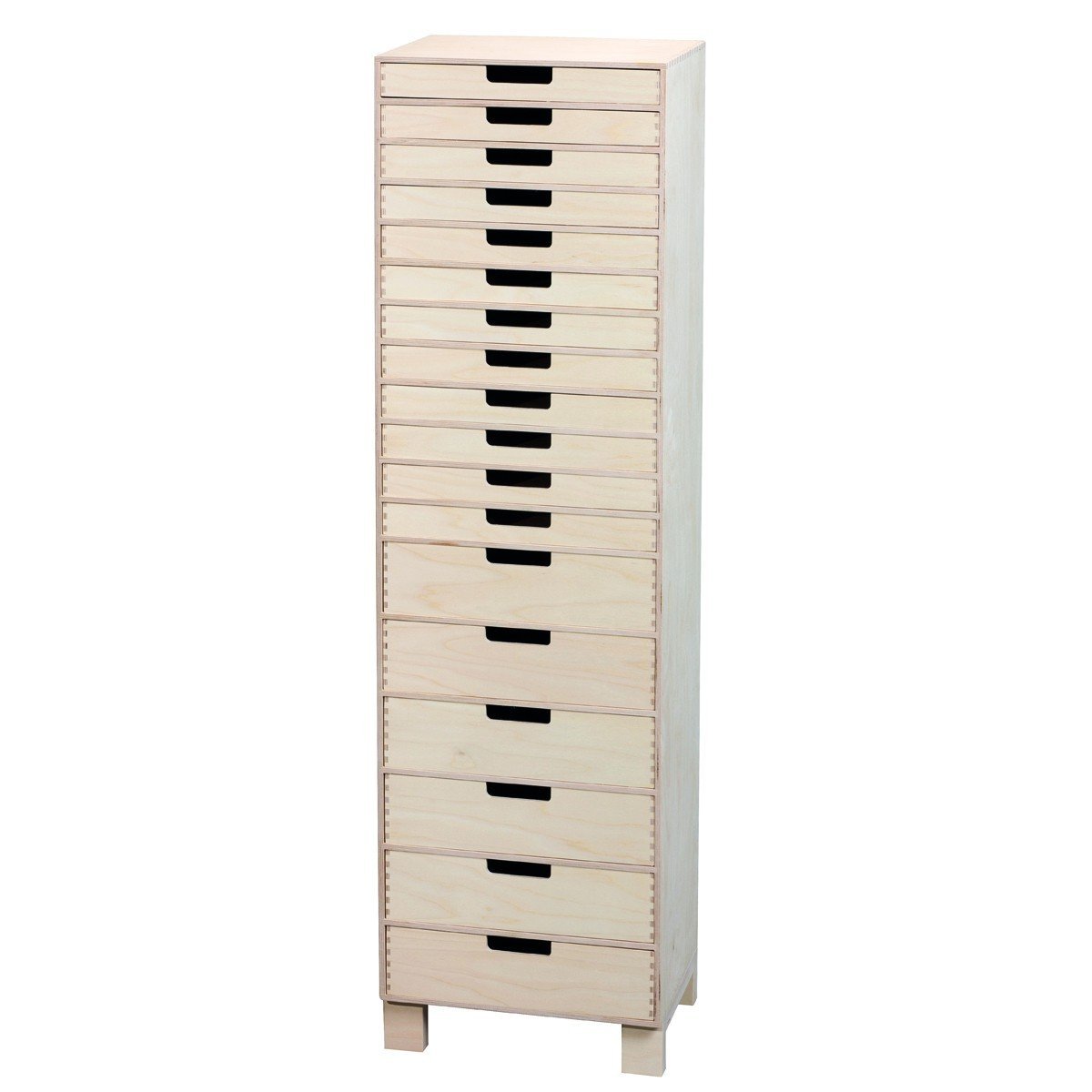 Skuffeelement med 18 skuffer - Høj finérkasse (129x35xD25 cm.)