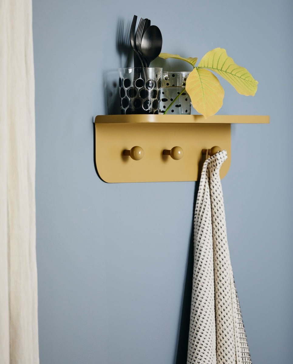 TURDA shelf w. hooks - green