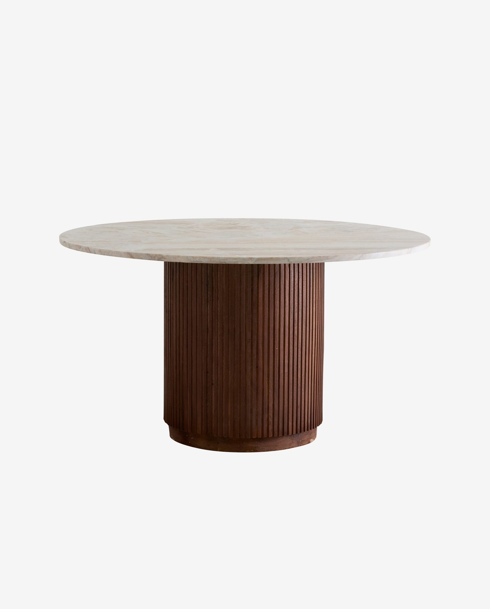 ERIE round dining table wood finish w. Ivory nature marble tabletop