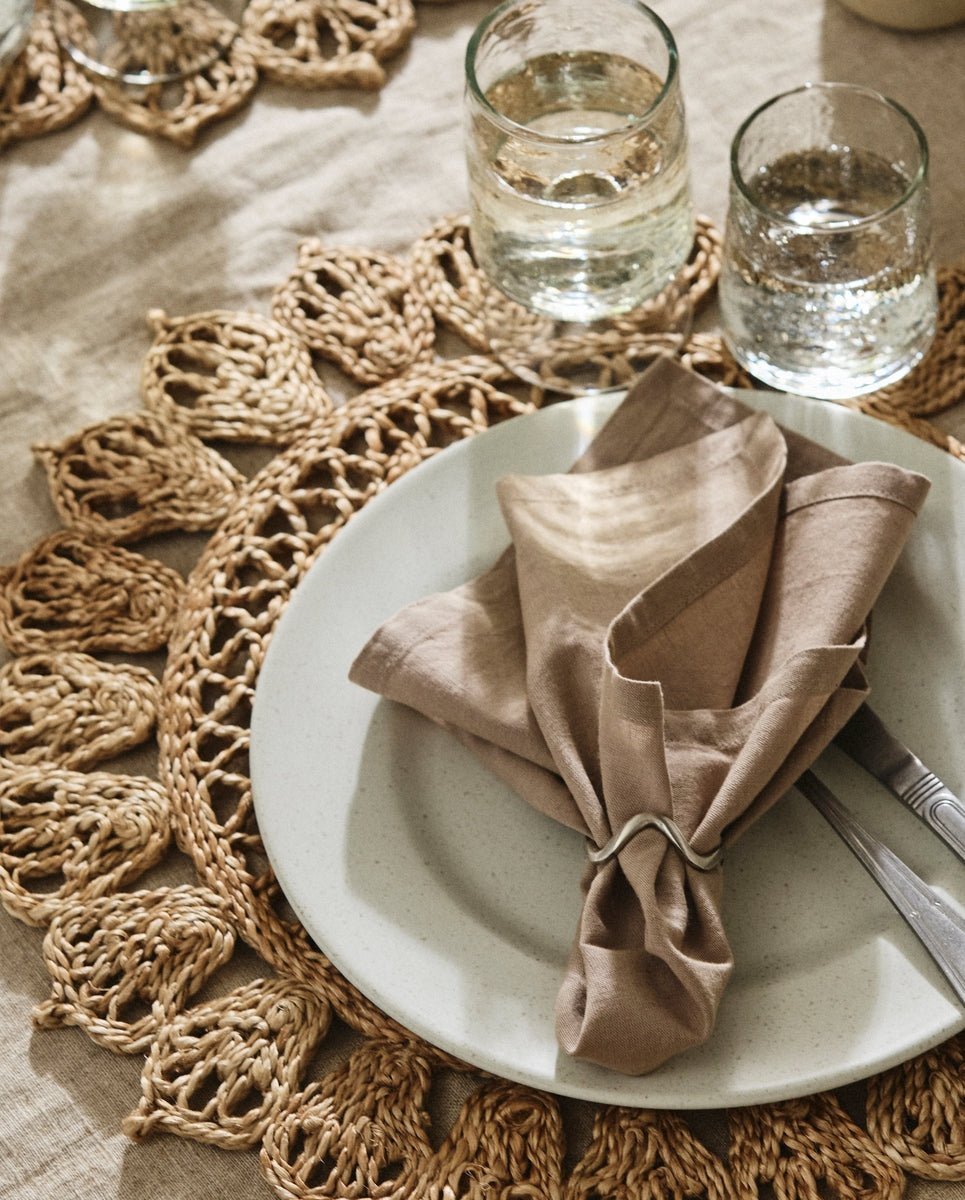 Napkin, grey/beige, hemmed