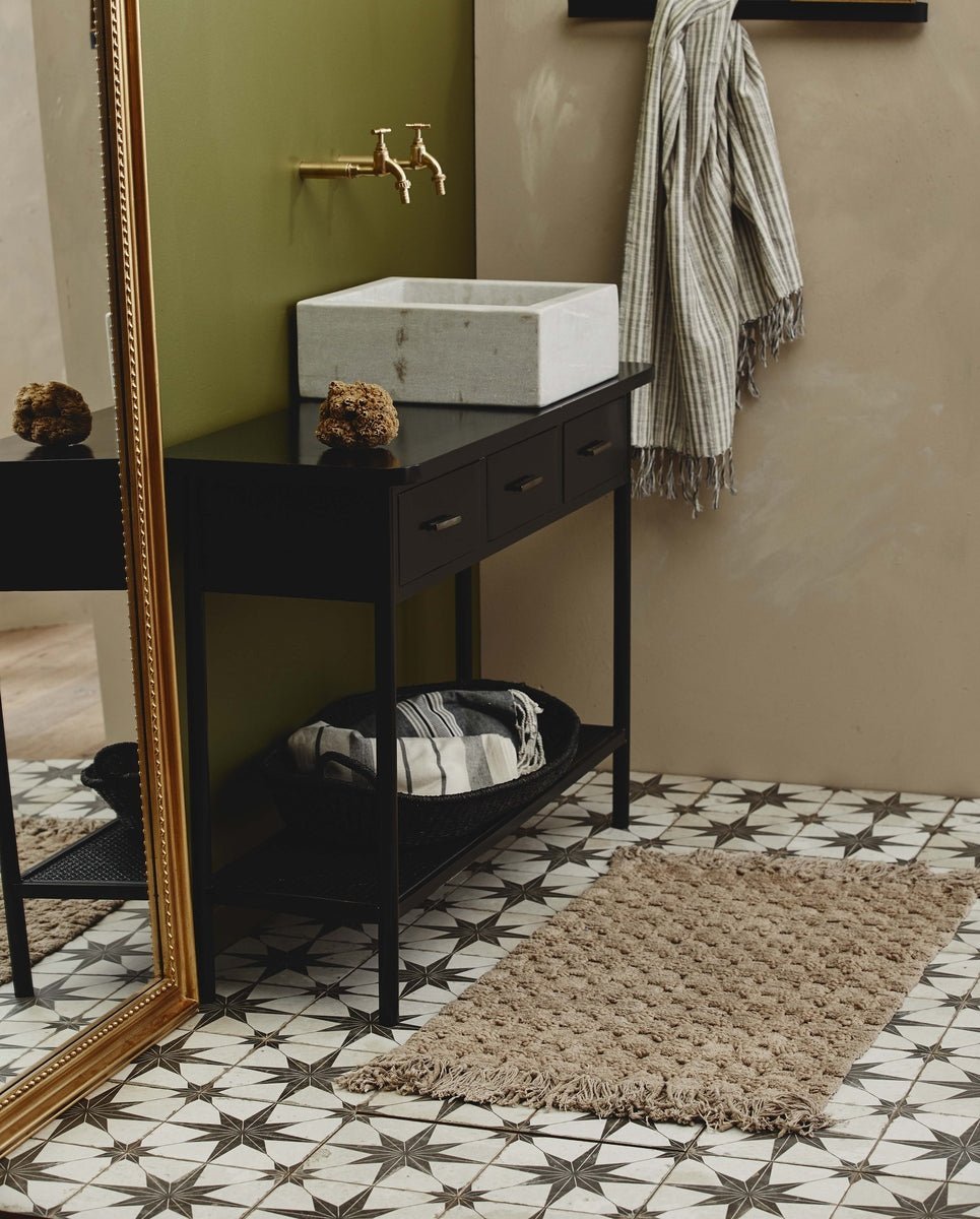 LUNA bath rug w/fringes, 60x120 - light brown