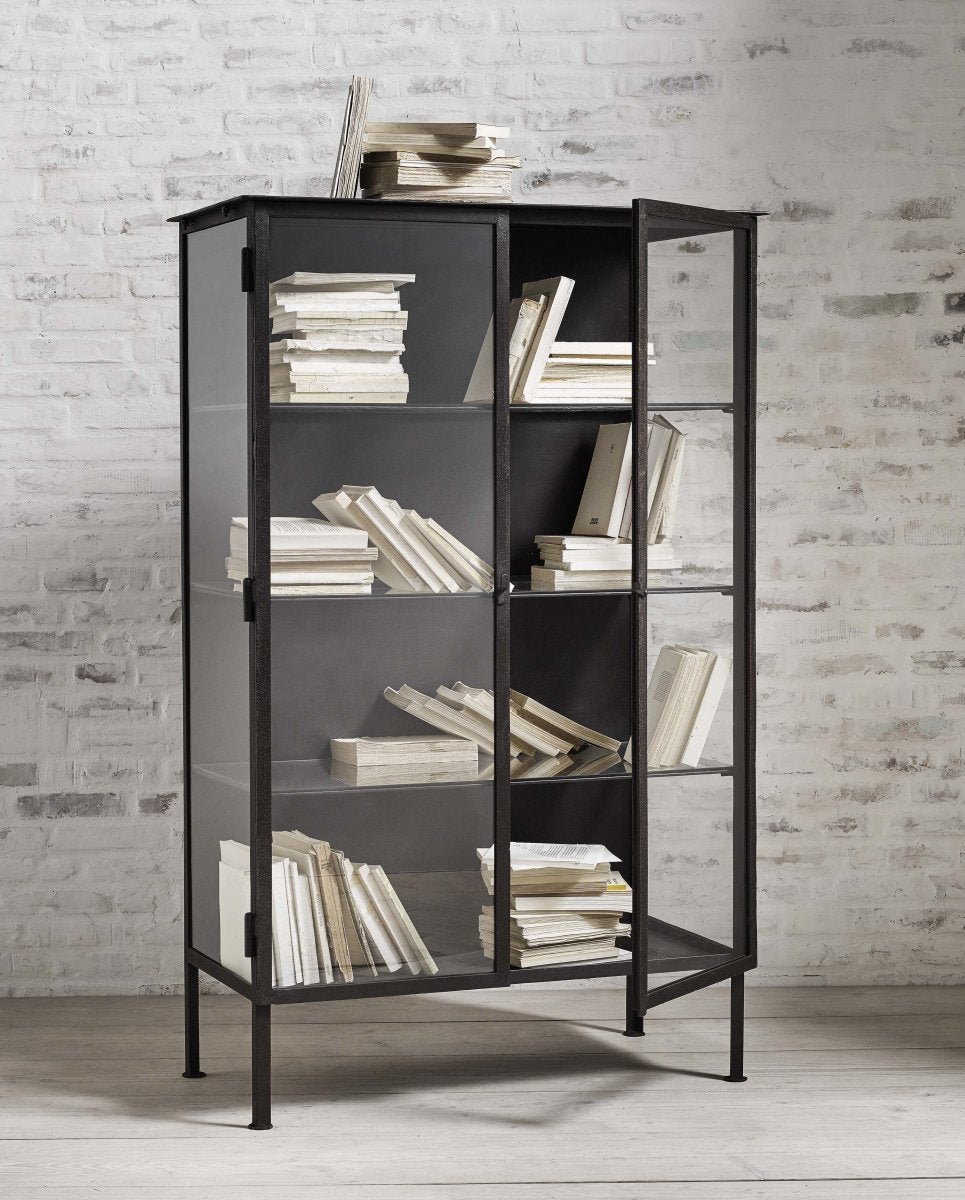 OREGON cabinet, black iron, 2 doors