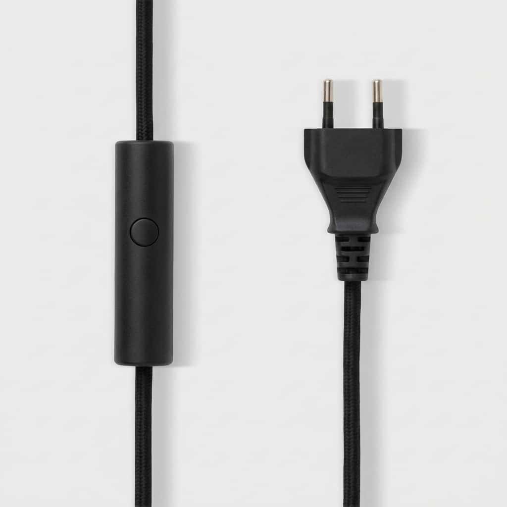 Black Textile Cord 2m Dimmer button inkl. EU plug